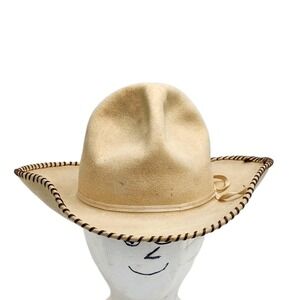 Star West Beige Felt Cowboy Hat Whipstitch Brim Size 6 21" Circumference Western